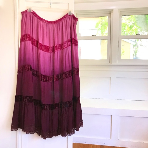 Vintage Dresses & Skirts - Vintage VENEZIA Size 20 Maxi Skirt Ombré Bohemian Velvet Lace